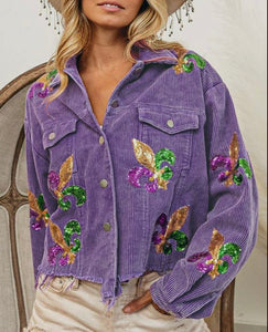 Sequined Boyfriend Oversized Corduroy Jacket