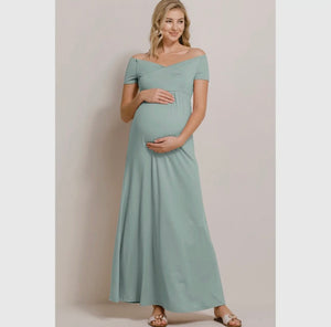 Off Shoulder Surplice Maternity Nursing Maxi Dress