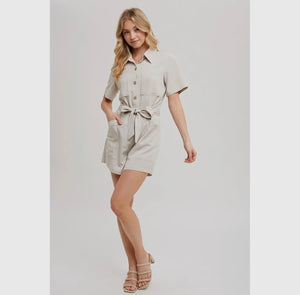 Button Down Belted Utility Romper