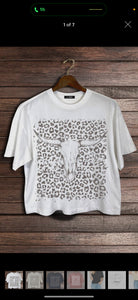 Leopard Pattern Cow Western Theme Graphic Crop Tee