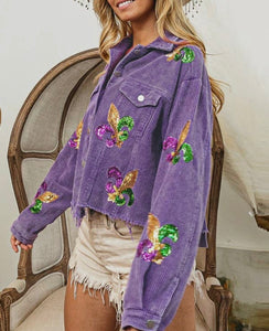 Sequined Boyfriend Oversized Corduroy Jacket