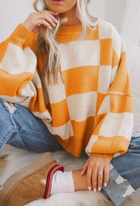 Checker Exposed Seam Crewneck Sweater