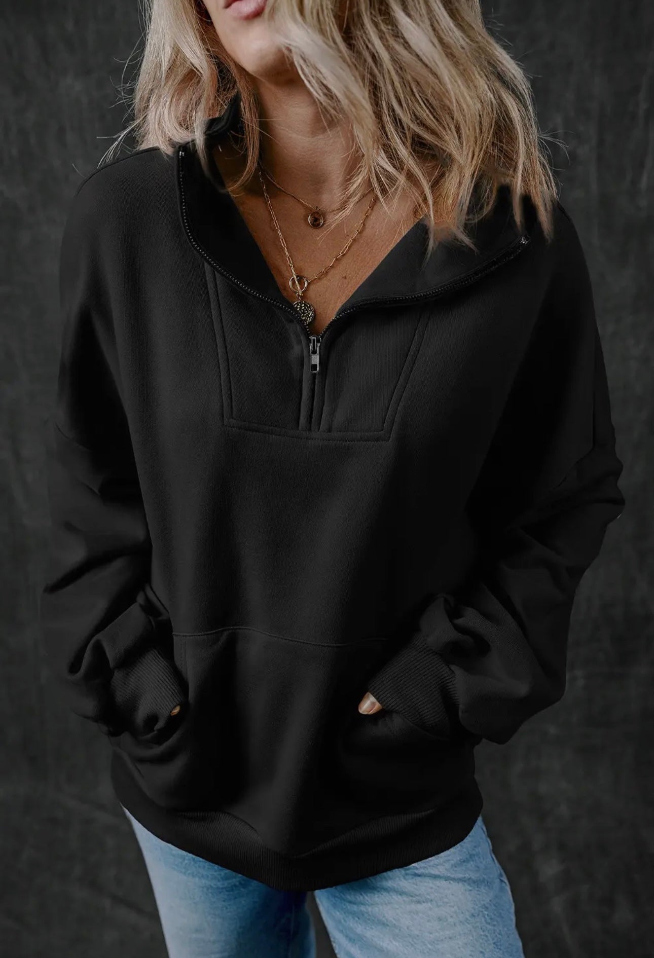 Half Zip Standing Collar Sweatshirt