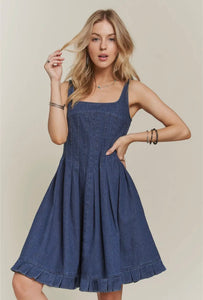 Pintuck Detail Casual Denim Dress