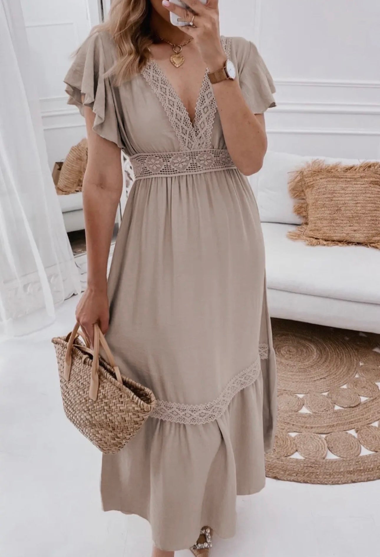 Lace Trim Empire Waist Dress