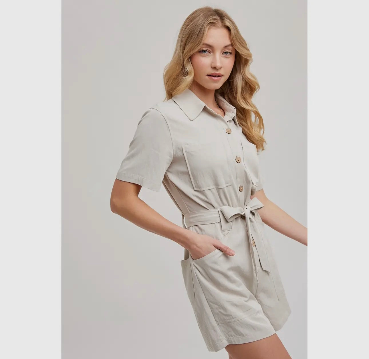 Button Down Belted Utility Romper