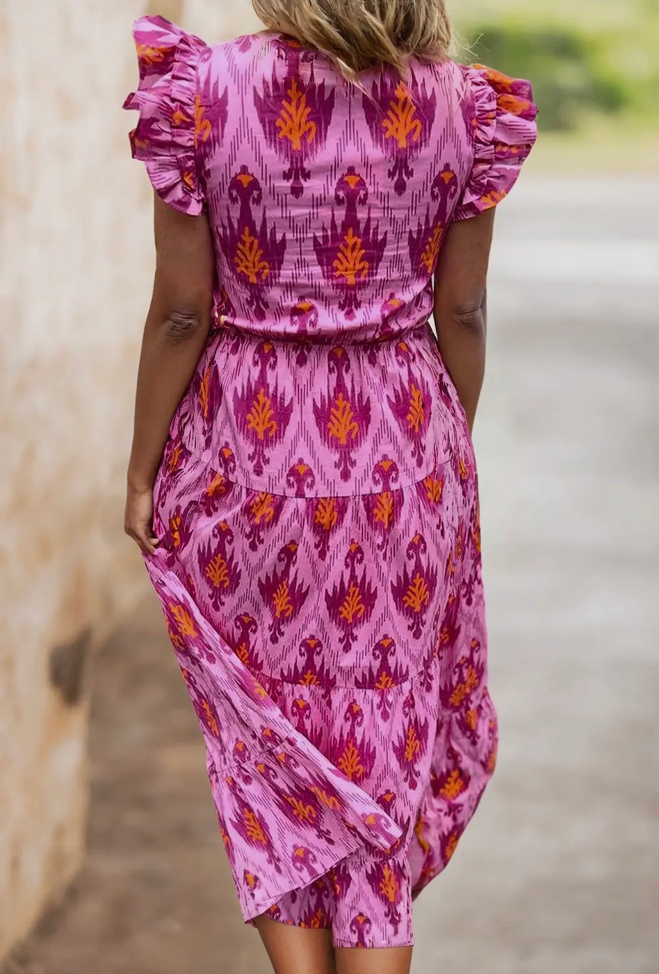 Ldc Boho Abstract Print Ruffle Tiered Maxi Dress