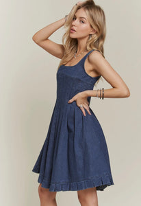 Pintuck Detail Casual Denim Dress