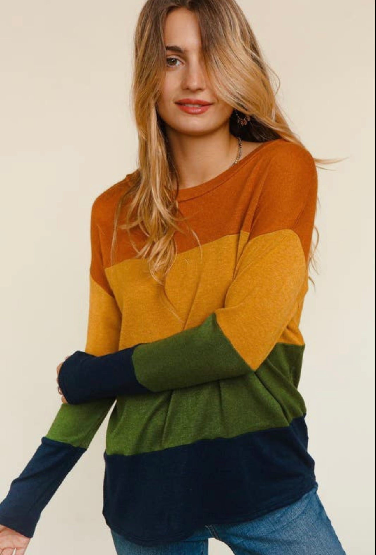 Multicolor Color Block Long Sleeve Top