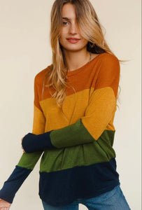 Multicolor Color Block Long Sleeve Top