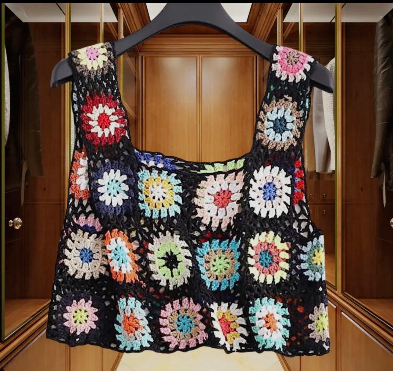 Hand-Crocheted Boho-Chic Floral Crop Camisole