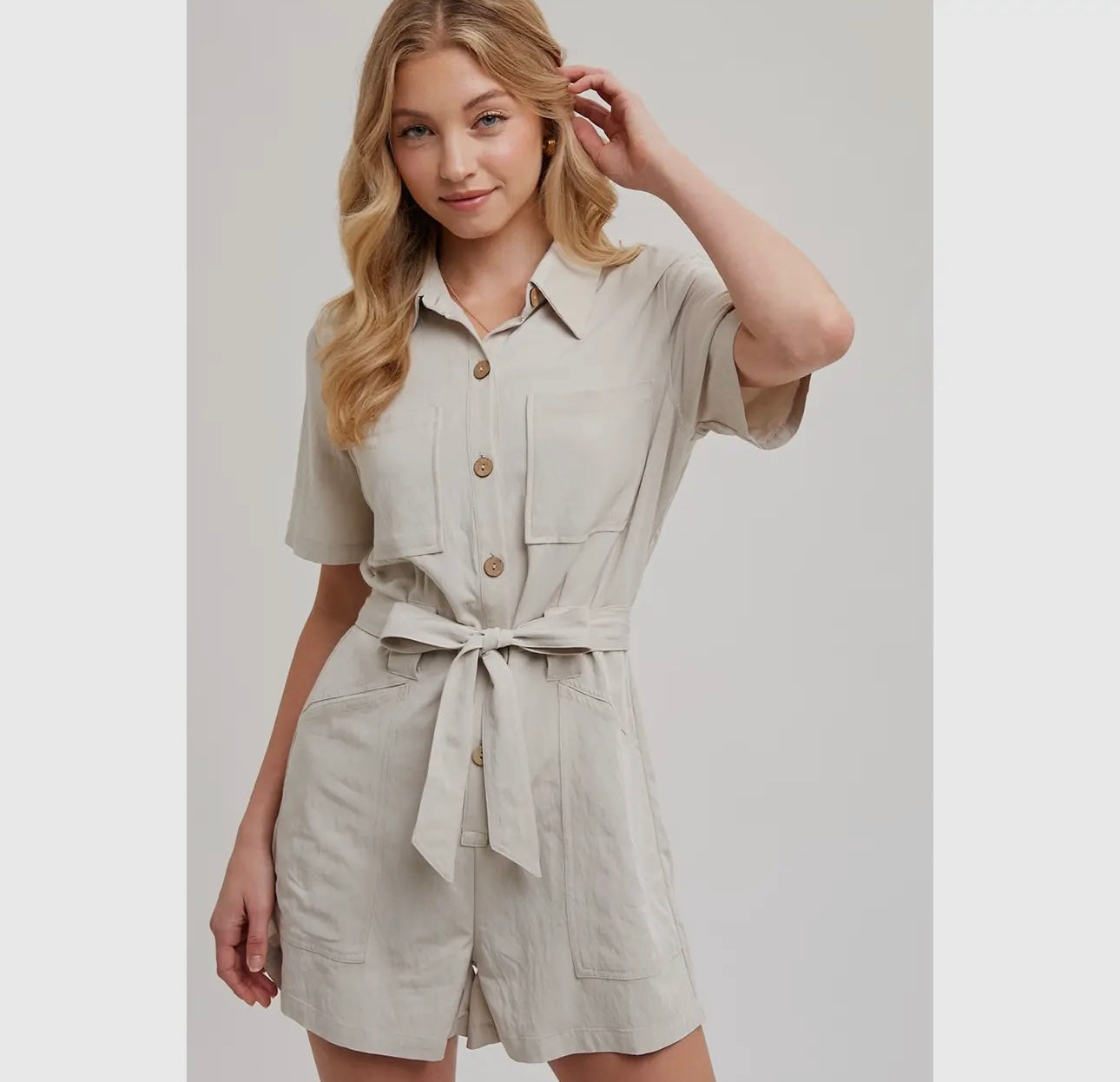 Button Down Belted Utility Romper