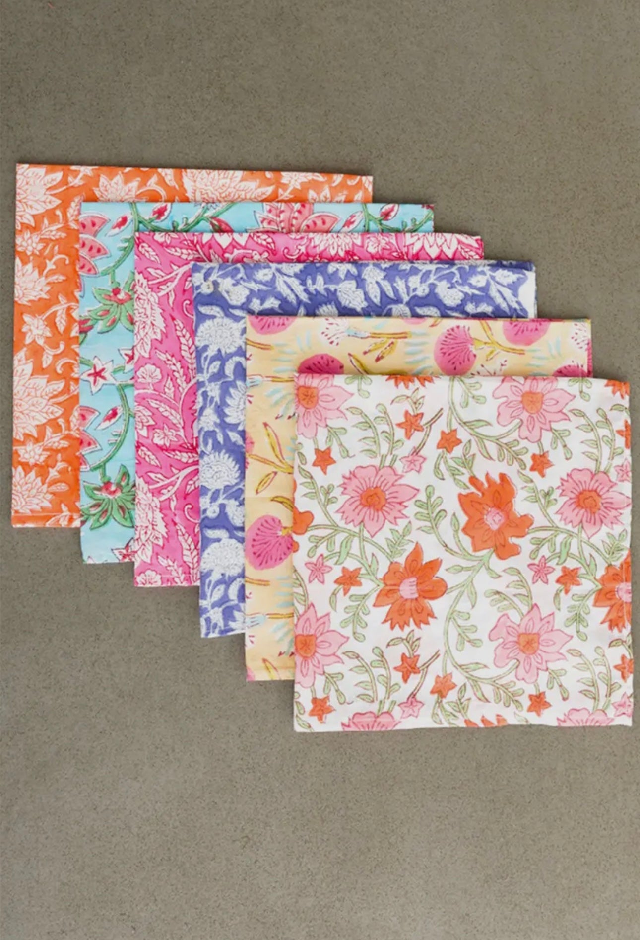 Floral Block Print Napkins, Set of 6