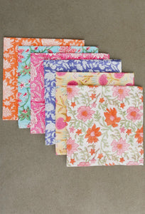 Floral Block Print Napkins, Set of 6