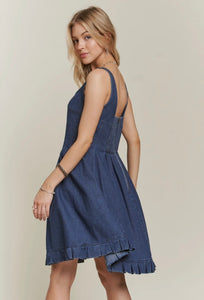 Pintuck Detail Casual Denim Dress