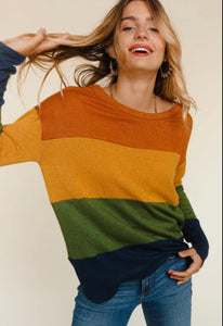 Multicolor Color Block Long Sleeve Top