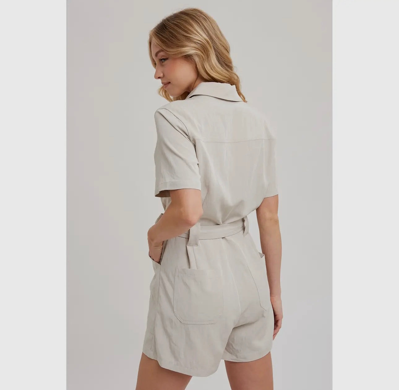 Button Down Belted Utility Romper