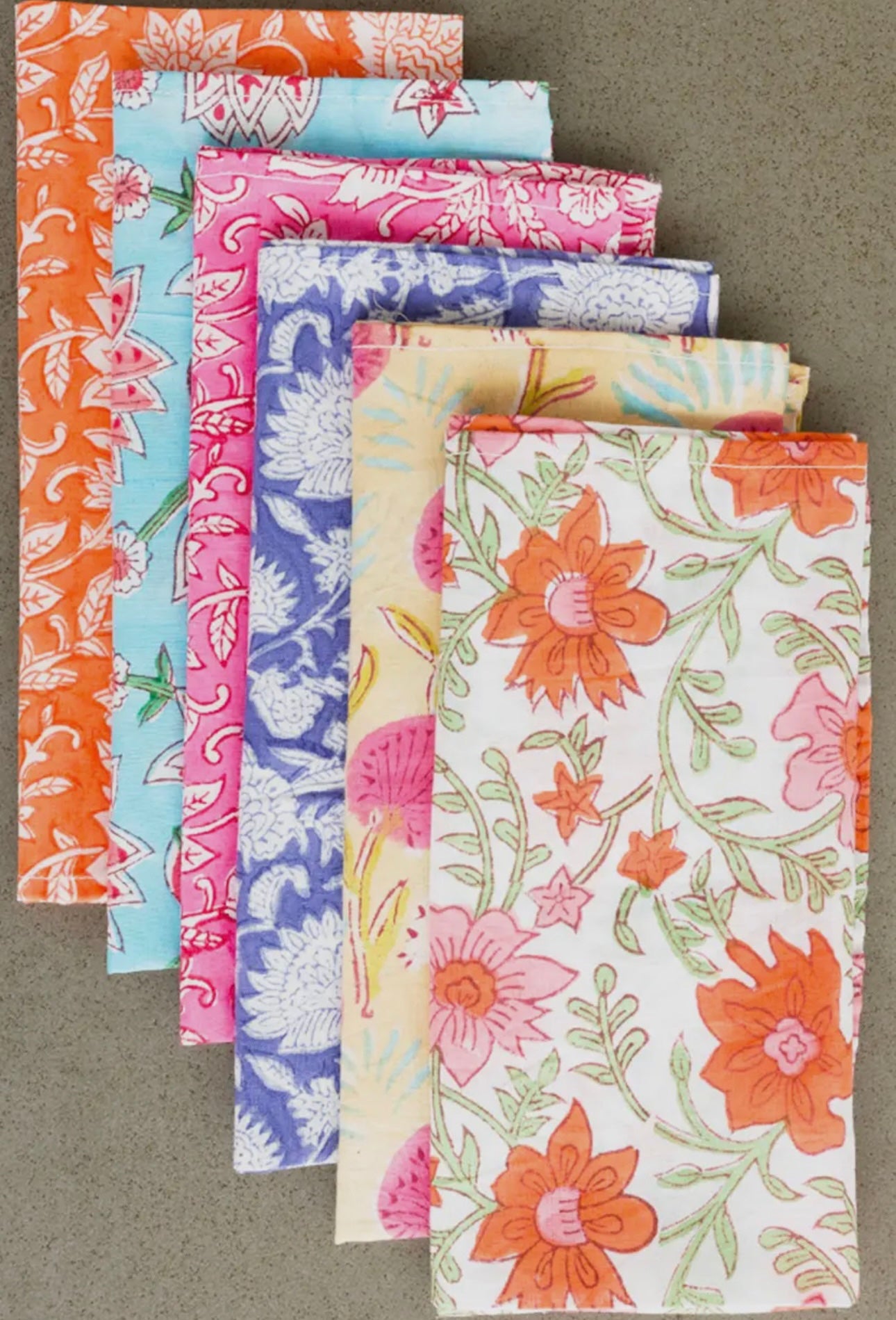 Floral Block Print Napkins, Set of 6