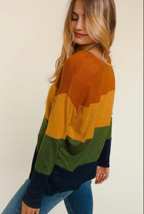 Multicolor Color Block Long Sleeve Top