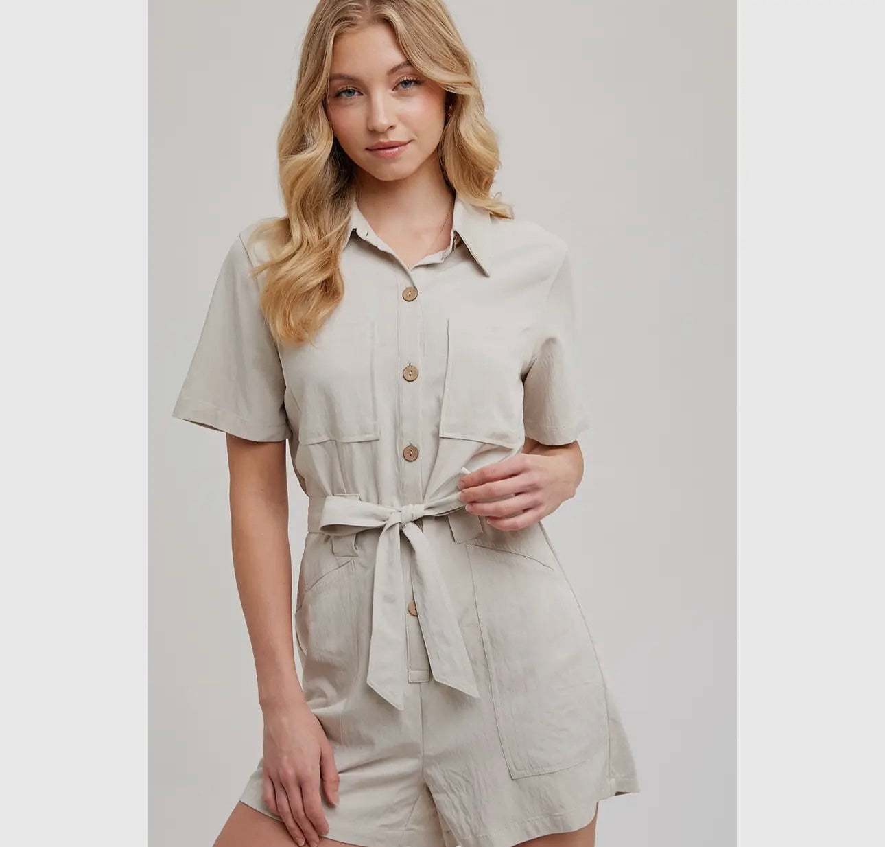 Button Down Belted Utility Romper