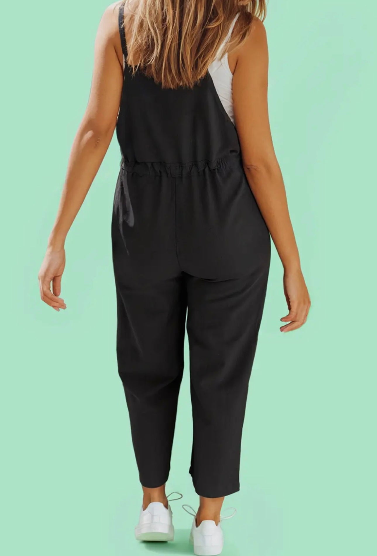 Drawstring Buttoned Straps Cropped Jumpsuit