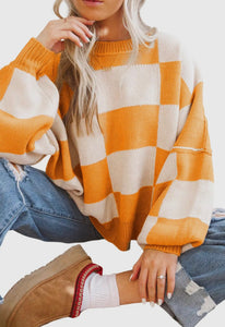 Checker Exposed Seam Crewneck Sweater